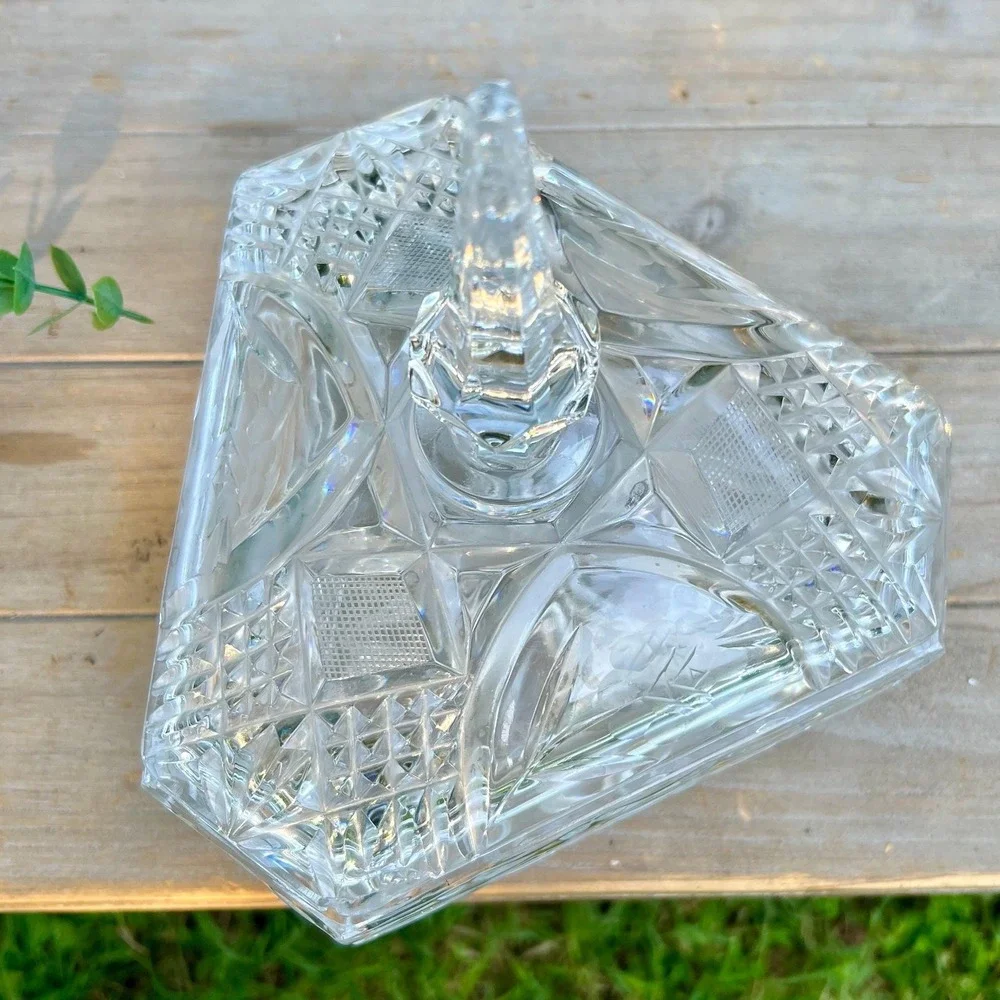 Vintage Glass Hexagon Footed Floral Candy Dish